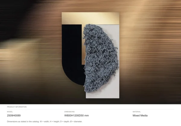 Grey Fleece and Black Arch Textile Relief, 80 x 120 cm in slate — dimensions