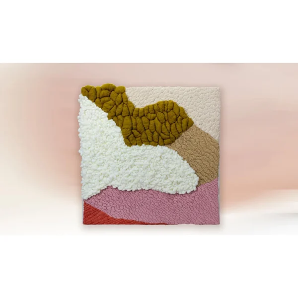 Tufted Landscape Textile Art in olive — in a room setting