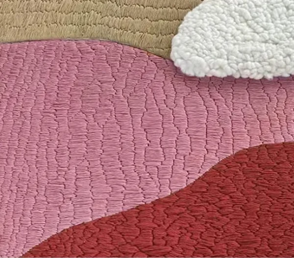 Arched Tufted Landscape Textile Art in rose stone — detail