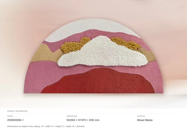 Arched Tufted Landscape Textile Art in rose stone — dimensions