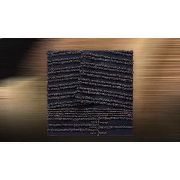 Navy Woven Stripe Textile Relief, 100 x 100 cm in blue — in a room setting