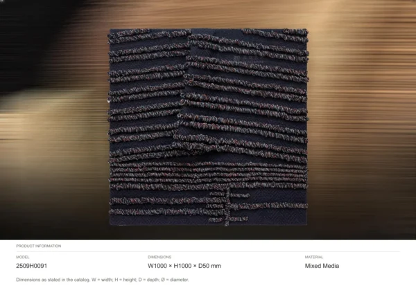 Navy Woven Stripe Textile Relief, 100 x 100 cm in blue — dimensions