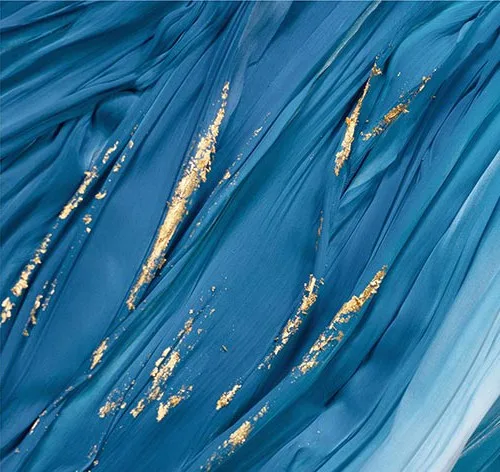 Tall Blue Wave Relief with Gold Threads, 160 x 240 cm in blue — detail