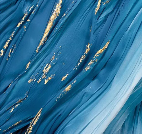 Tall Blue Wave Relief with Gold Threads, 160 x 240 cm in blue — detail