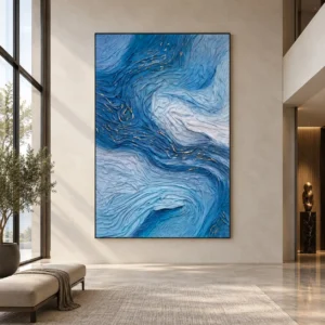 Tall Blue Wave Relief in blue — front view