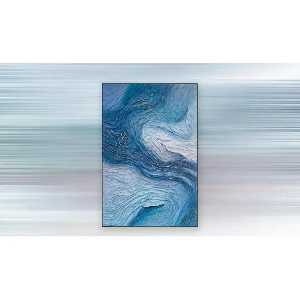 Tall Blue Wave Relief in blue — in a room setting