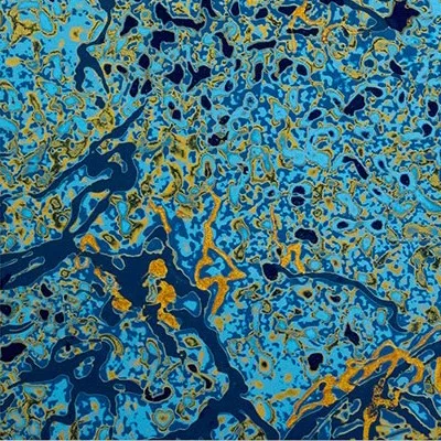 Quatrefoil Turquoise Patina Relief, 195 x 195 cm in blue — detail