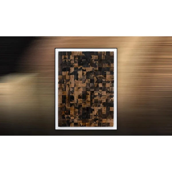 Wood Block Mosaic in Black Frame, 80 x 105 cm — in a room setting