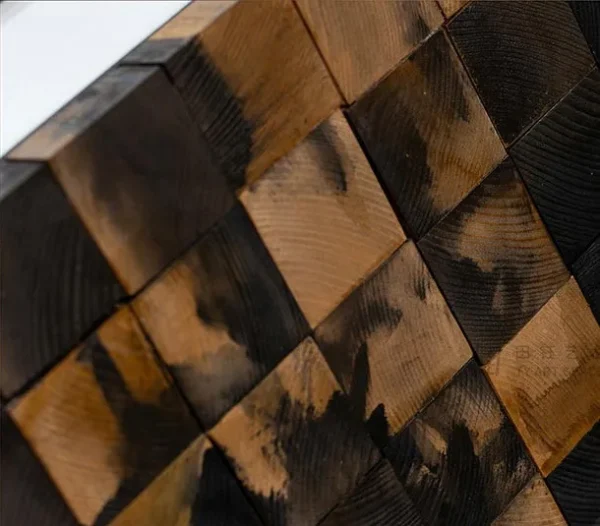 Wood Block Mosaic in Black Frame, 80 x 105 cm — detail