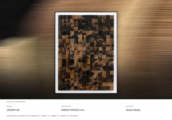 Wood Block Mosaic in Black Frame, 80 x 105 cm — dimensions