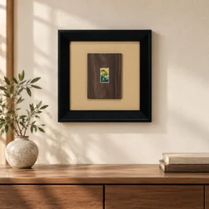 Small Walnut Panel in Ochre Mount and Black Frame, 32 x 32 — front view