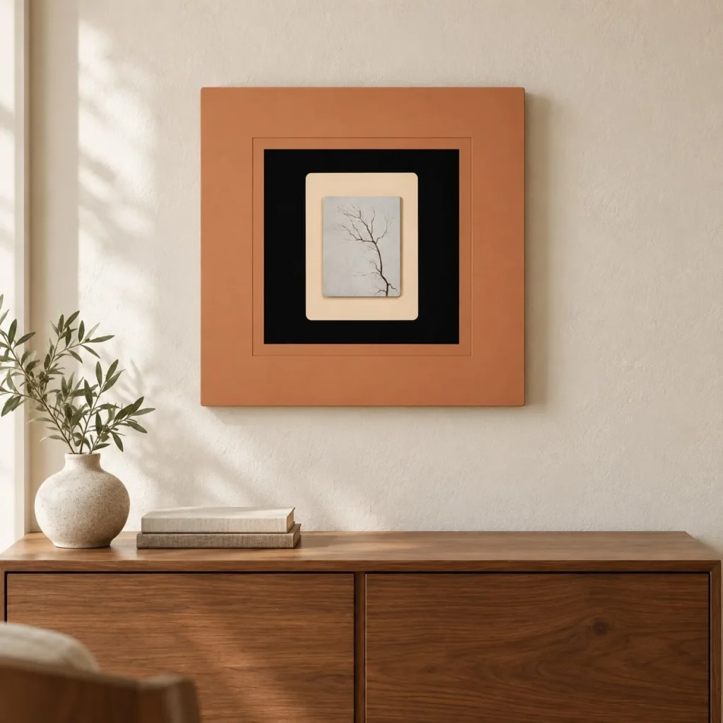 Bare Branch Print in Terracotta and Black Mount, 55 x 50 cm — front view
