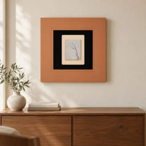 Bare Branch Print in Terracotta and Black Mount, 55 x 50 cm — front view