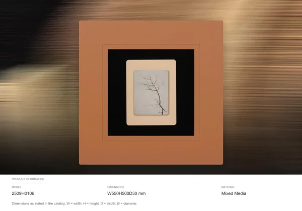 Bare Branch Print in Terracotta and Black Mount, 55 x 50 cm — dimensions