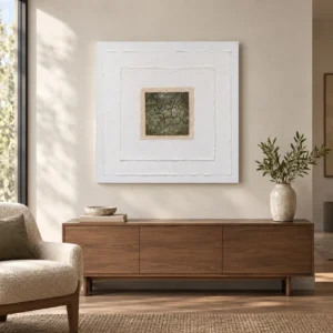 Small Crackle Tile in White Plaster Frame, 80 x 80 cm — front view