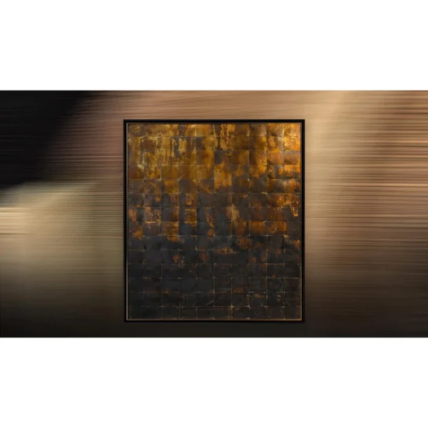 Gold Leaf Tile Gradient in Black Frame, 120 x 135 cm — in a room setting