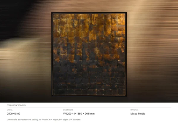 Gold Leaf Tile Gradient in Black Frame, 120 x 135 cm — dimensions