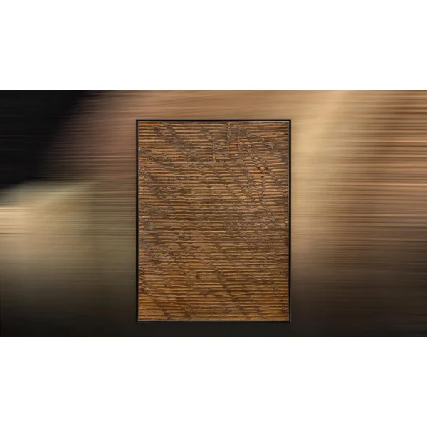 Tall Bronze Ribbed Relief in Black Frame, 160 x 210 cm — in a room setting
