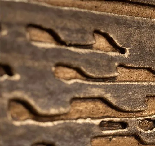 Tall Bronze Ribbed Relief in Black Frame, 160 x 210 cm — detail