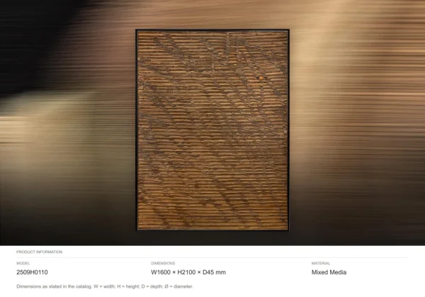 Tall Bronze Ribbed Relief in Black Frame, 160 x 210 cm — dimensions