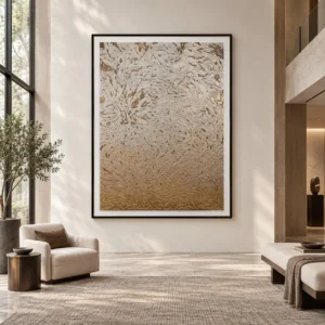 Tall Gold Petal Relief in Black Frame, 160 x 210 cm — front view