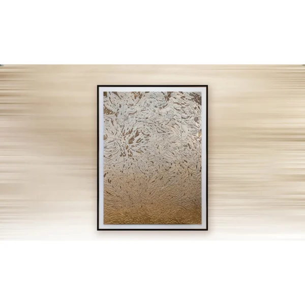 Tall Gold Petal Relief in Black Frame, 160 x 210 cm — in a room setting