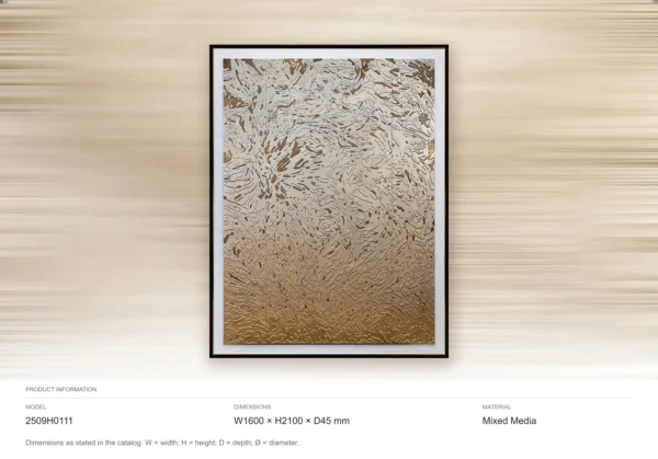 Tall Gold Petal Relief in Black Frame, 160 x 210 cm — dimensions