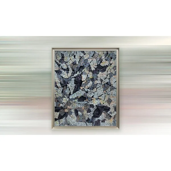 Grey Crackle Mosaic Painting in Silver Frame, 150 x 180 cm — in a room setting