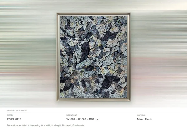 Grey Crackle Mosaic Painting in Silver Frame, 150 x 180 cm — dimensions