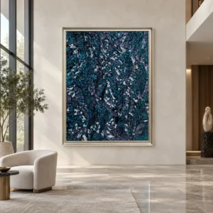 Blue Crackle Mosaic Painting in Silver Frame, 150 x 180 cm — front view