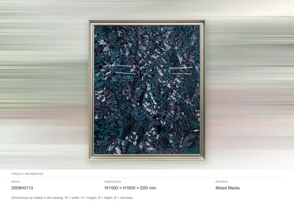 Blue Crackle Mosaic Painting in Silver Frame, 150 x 180 cm — dimensions
