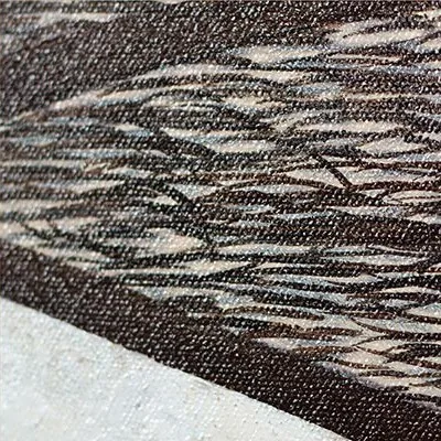 Small Framed Marble Art on Brass Rod with Disc, 60 x 150 cm in black — detail