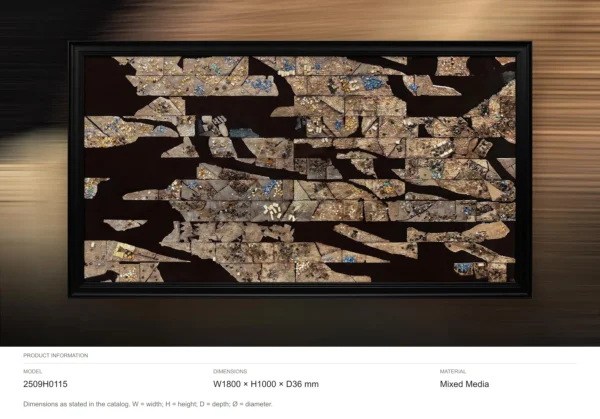 Wide Stone Fragment Mosaic in Black Frame, 180 x 100 cm — dimensions
