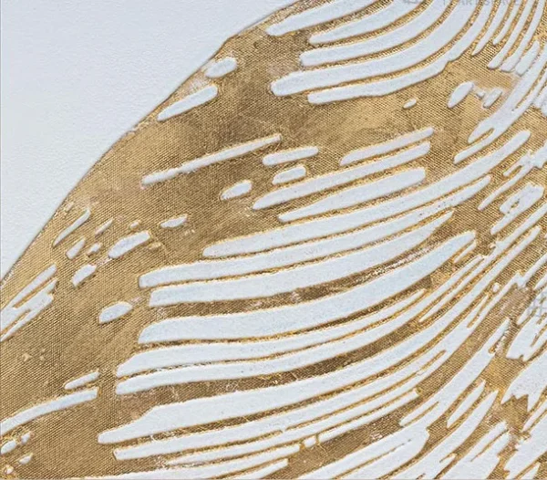 Wide Gold Ginkgo Leaf Relief on White, 160 x 120 cm in brushed brass — detail