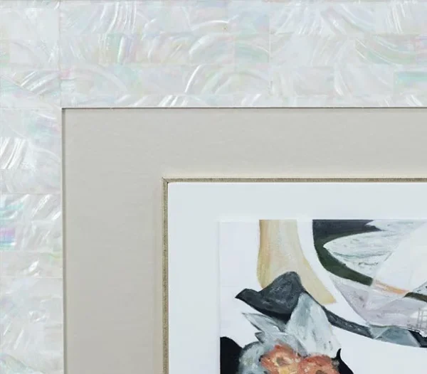 Wide Abstract Print in Mother of Pearl Mosaic Frame, 120 x — detail