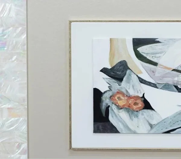 Wide Abstract Print in Mother of Pearl Mosaic Frame, 120 x — detail