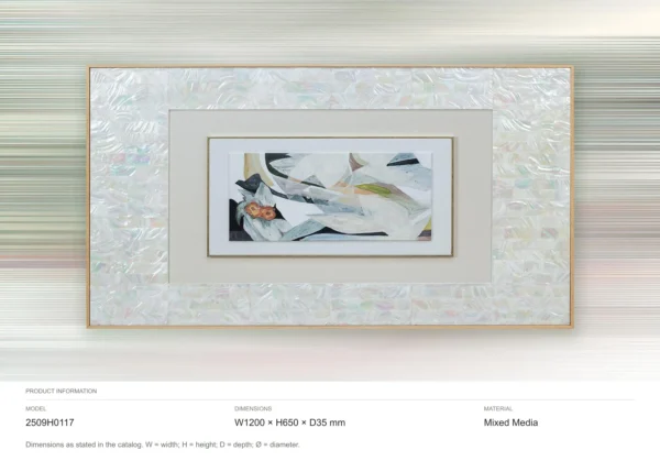 Wide Abstract Print in Mother of Pearl Mosaic Frame, 120 x — dimensions