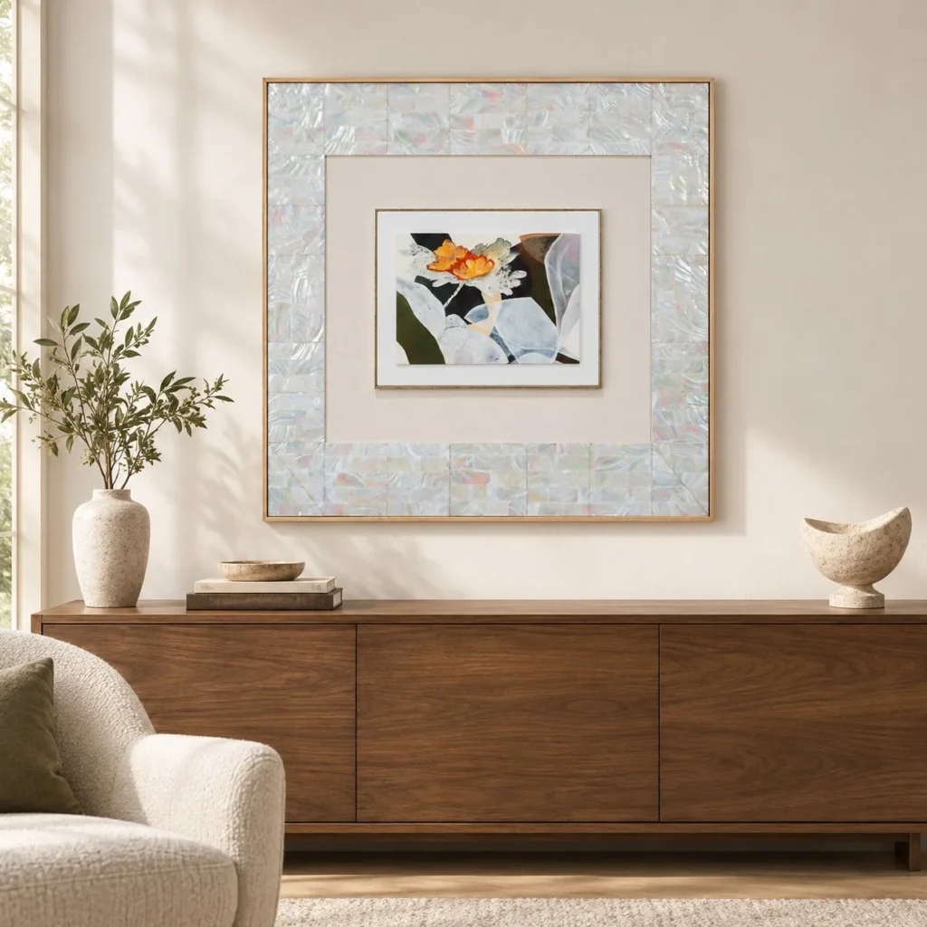 Square Abstract Print in ivory — front view