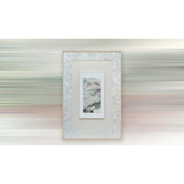 Tall Abstract Print in Mother of Pearl Mosaic Frame, 80 x — in a room setting