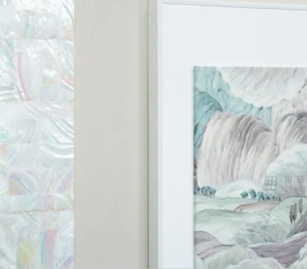 Tall Abstract Print in Mother of Pearl Mosaic Frame, 80 x — detail