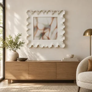Abstract Print in Sculpted White Coral Frame, 80 x 80 cm — front view