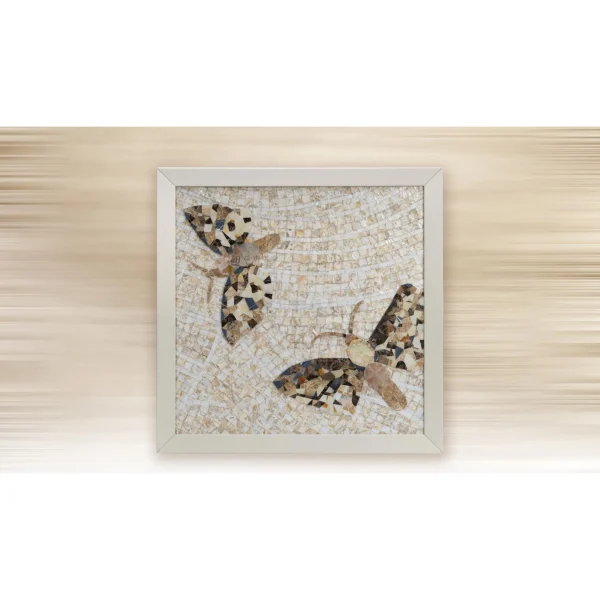 Butterfly Mosaic in White Frame, 100 x 100 cm — in a room setting