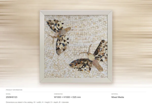 Butterfly Mosaic in White Frame, 100 x 100 cm — dimensions