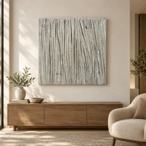 Silver Bark Texture Relief, 100 x 100 cm in silver — front view