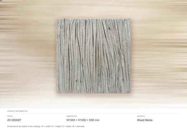 Silver Bark Texture Relief, 100 x 100 cm in silver — dimensions