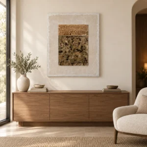 Speckled Stone Panel in Cream Plaster Border, 70 x 85 cm — front view