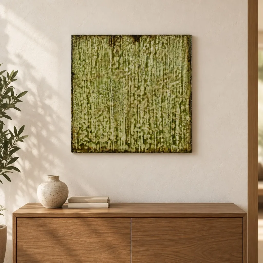Moss Green Ribbed Glazed Slab, 50 x 50 cm in olive — front view