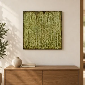Moss Green Ribbed Glazed Slab, 50 x 50 cm in olive — front view