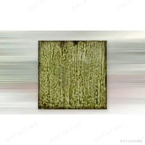Moss Green Ribbed Glazed Slab, 50 x 50 cm in olive — in a room setting