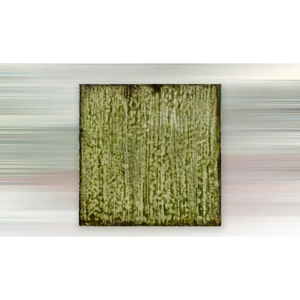 Moss Green Ribbed Glazed Slab, 50 x 50 cm in olive — in a room setting